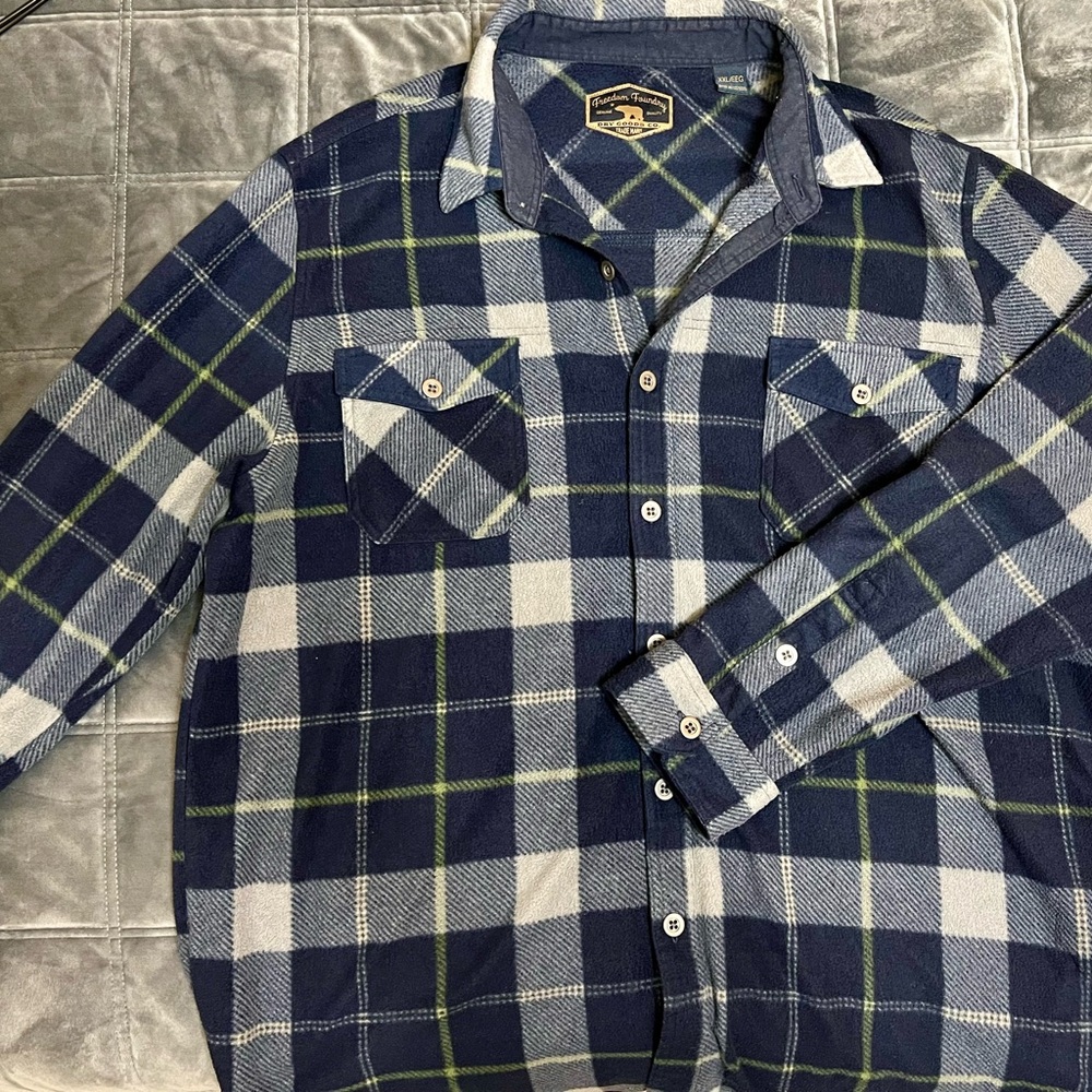 Freedom Foundry Mens Blue Plaid Long-sleeve Shirt sz XXL